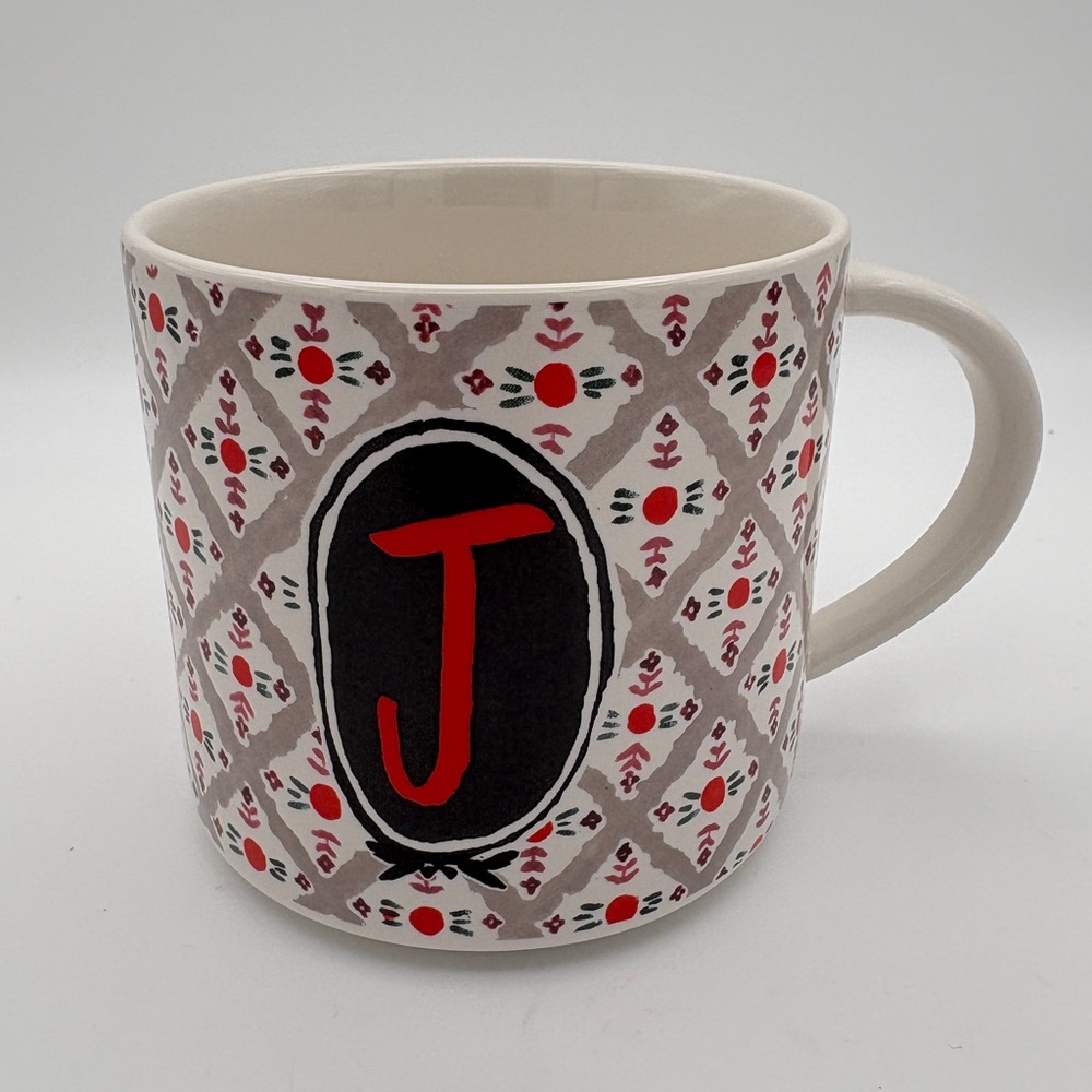 Anthropologie Coffee Mug Letter "J" Floral Ralph Waldo Emerson Quote